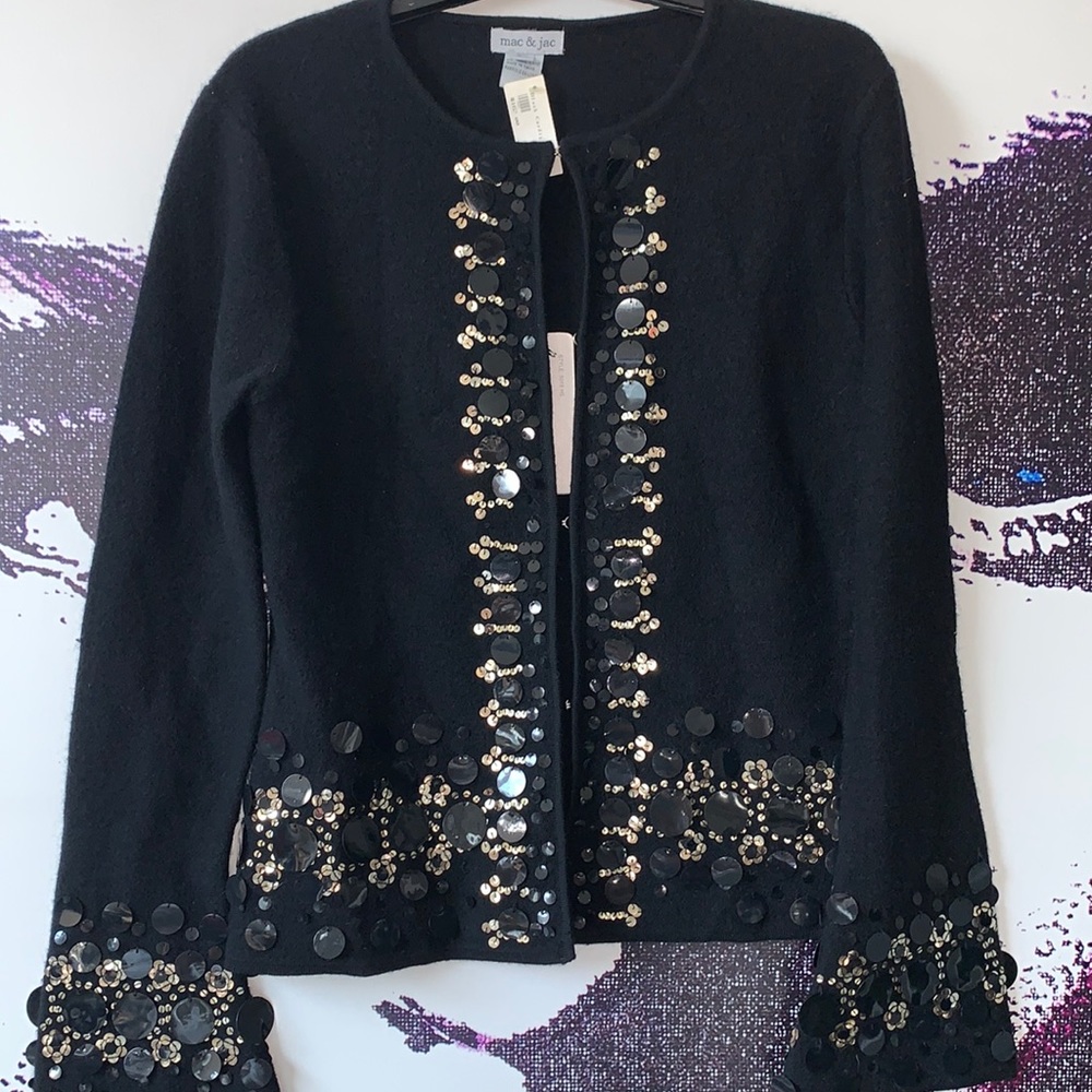 NWT MAC & JAC 💯 WOOL BLACK CARDIGAN